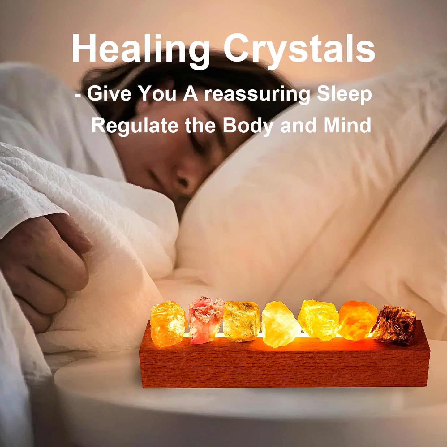 Runyangshi Crystal Night Lamp Natural Healing Crystal Raw Stone USB Port 3 Colours Dimming Mode Bedroom Lamp Suitable Night Light Ideal Gift