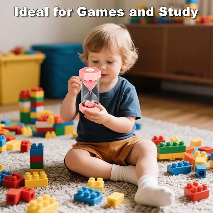 5 Minute Hourglass Sand Timer, Plastic Hexagon Hourglass Sand Clock 5 Min, Reloj De Arena 5 Minutos,Unbreakable Sandglass for Classroom Games Kitchen (Pink)