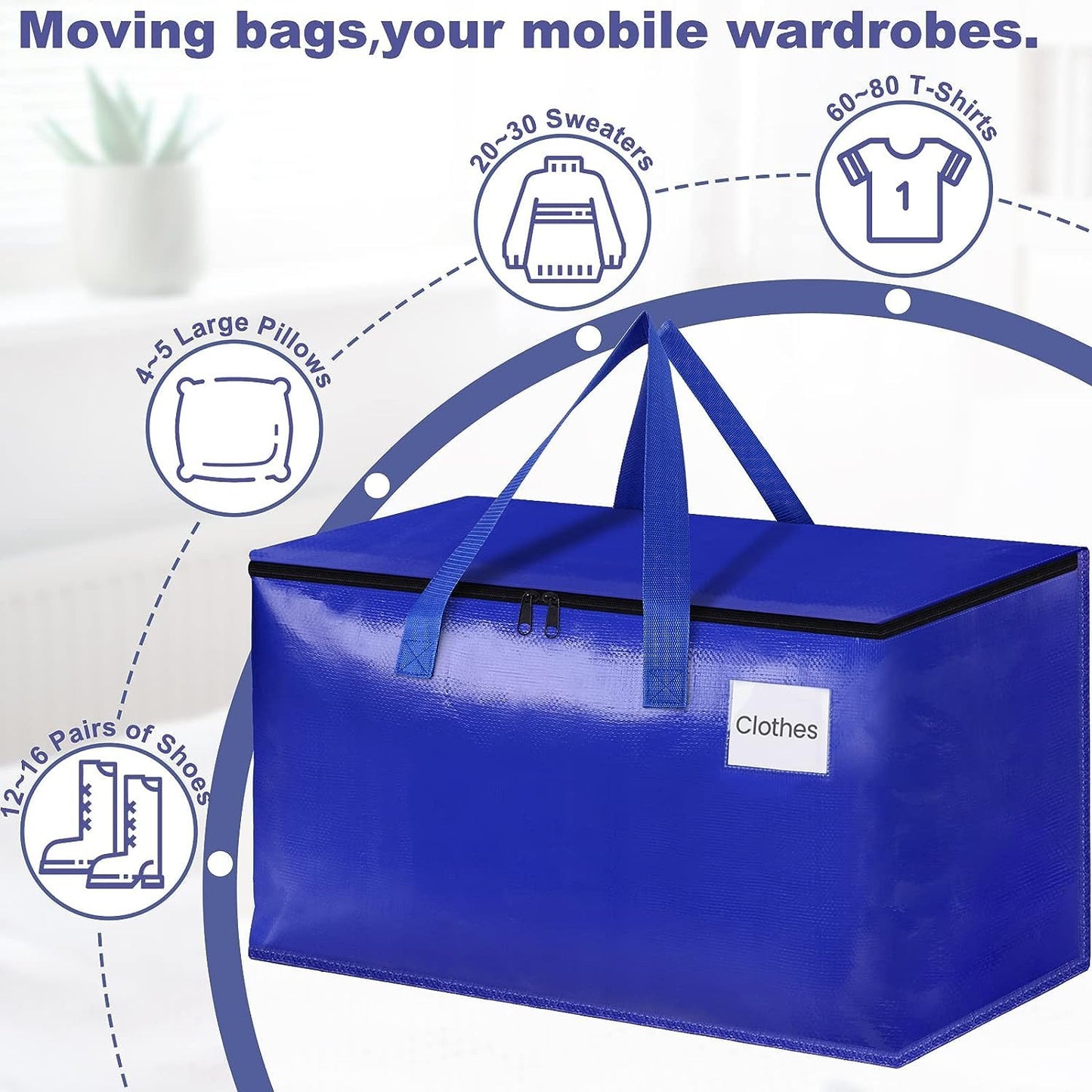 EpicTotes Extra Large Moving Bags, Storage Totes with Study Handles & Heavy Duty Zippers, Moving Supplies for Moving & Storage, Space Saving Packing Bags for Home & Dorm(88L 6-Pack)