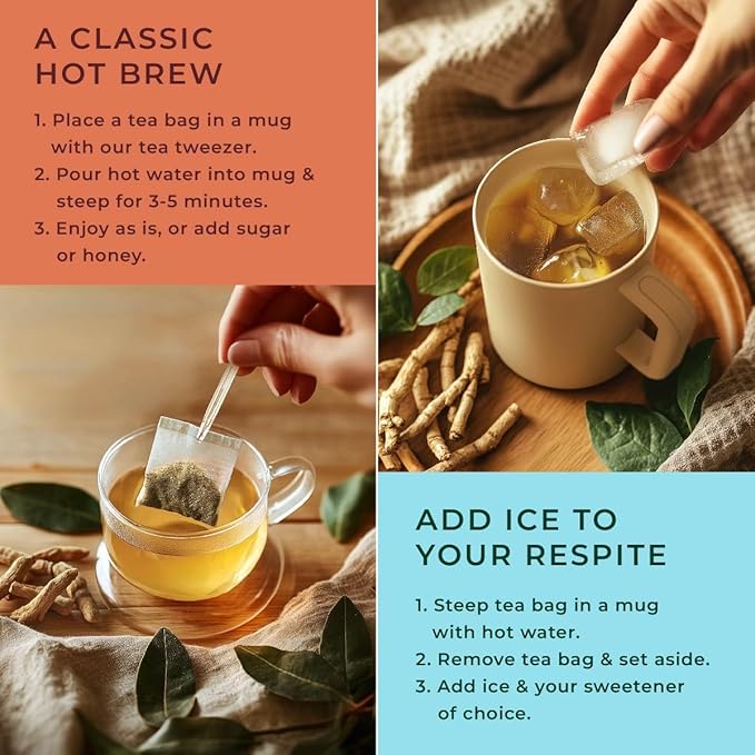 Gya Tea Co Ashwagandha Herbal Tea Bags (50 Bags) - Caffeine Free with a Tangy Flavor for All Day Comfort, Calming, Relaxing & Nourishing - Fruit & Herbal Blends