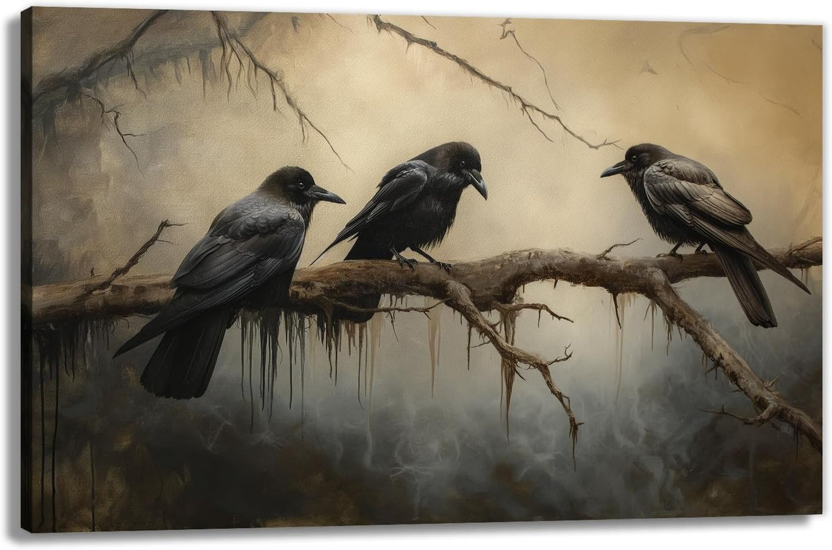 OAAPITI Halloween Decor Vintage Crow Wall Art Retro Art Poster Creepy Raven Picture Print Horrid Cemetery Painting Artwork Home Wall Decor(Artwork-4,20"x30")