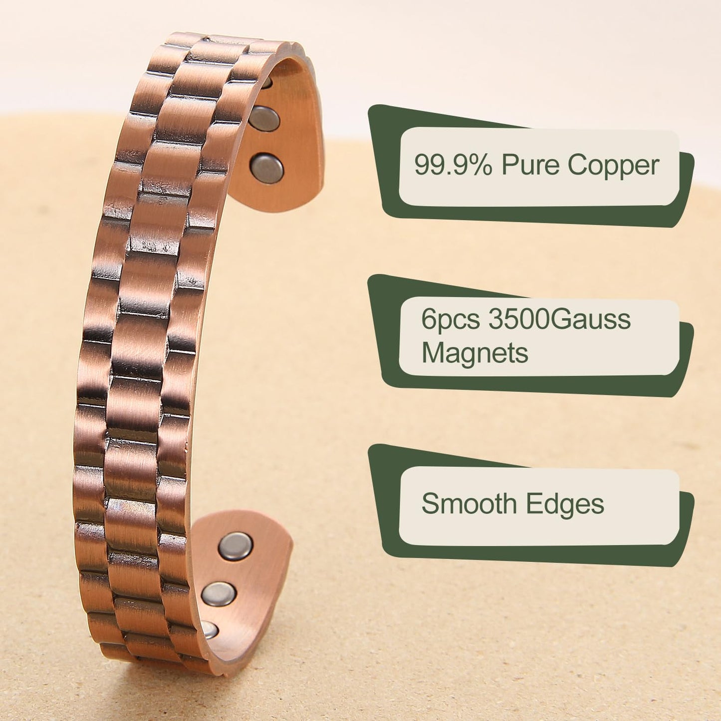MagEnergy Copper Bracelet for Men, 99.9% Pure Copper Bracelet for Men with Strength 3500 Gauss Magnets, Adjustable Bracelets Jewelry Box