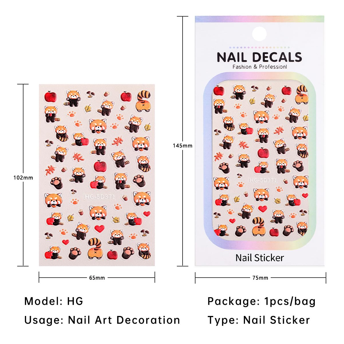 SIMAYKUWA Cute Style Japanese Inspired Embossed Cute Dogs Adorable Cats Tanuki DIY Nail Stickers - Everyday Nail Art Decorations A Set of 4 Sheets