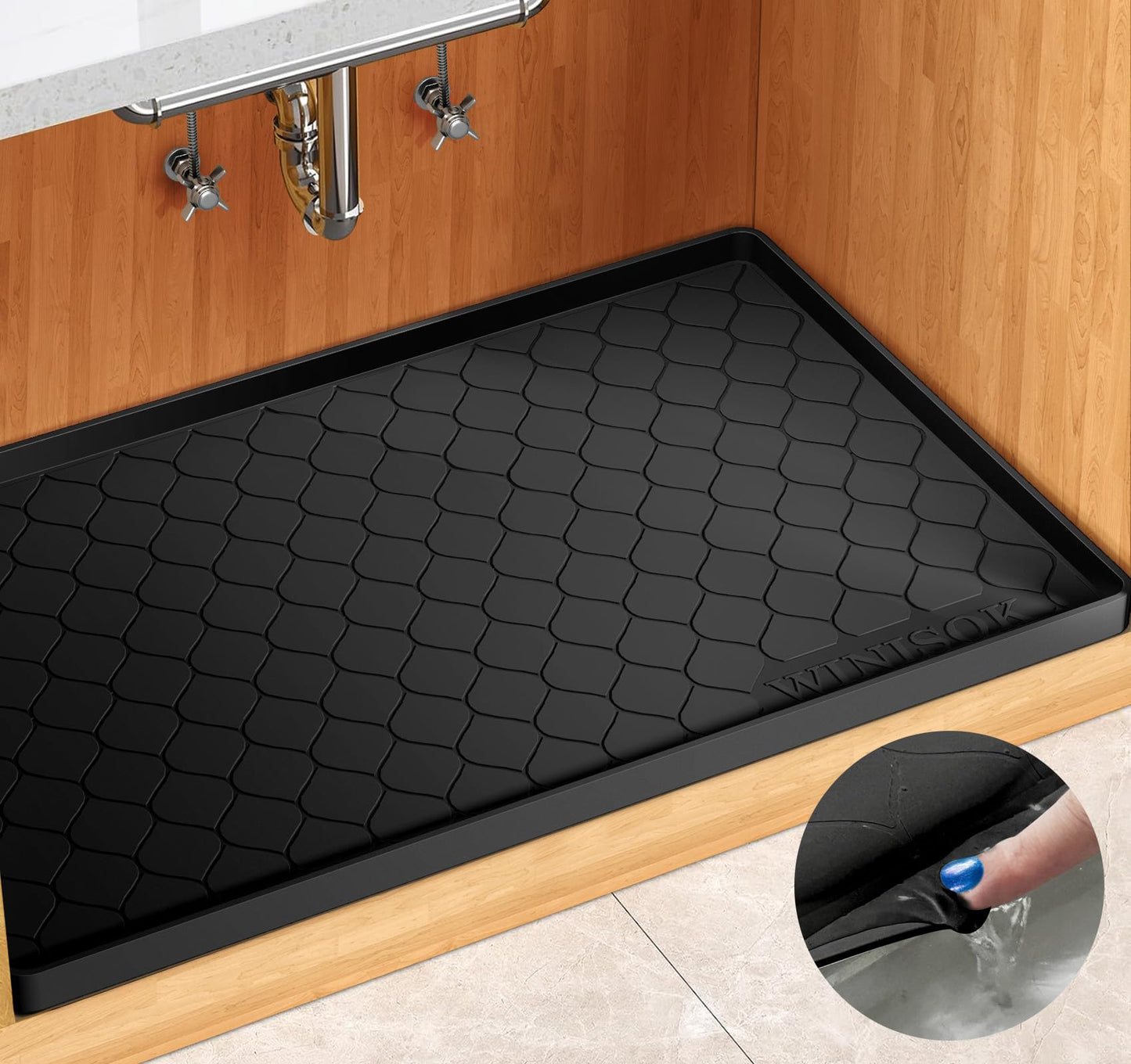 Winisok Silicone Under Sink Mat 34" x 22", kitchen Essentials and Gadgets, Shelf liner and Cabinet Protector, Home Organizers and Storage, Waterproof Bathroom Tray
