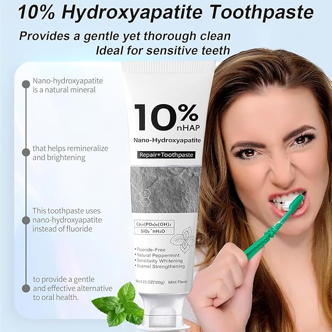 Nano-Hydroxyapatite Toothpaste, New Upgraded Formula, Strengthens Enamel,Fluoride-Free Toothpaste ，Gentle on Sensitive Teeth 4.23oz 1pcs