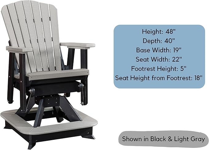 DutchCrafters Slat Fan Back Poly Balcony Adirondack Swivel Glider with Footrest Outdoor Patio Chair (Black & Weatherwood)