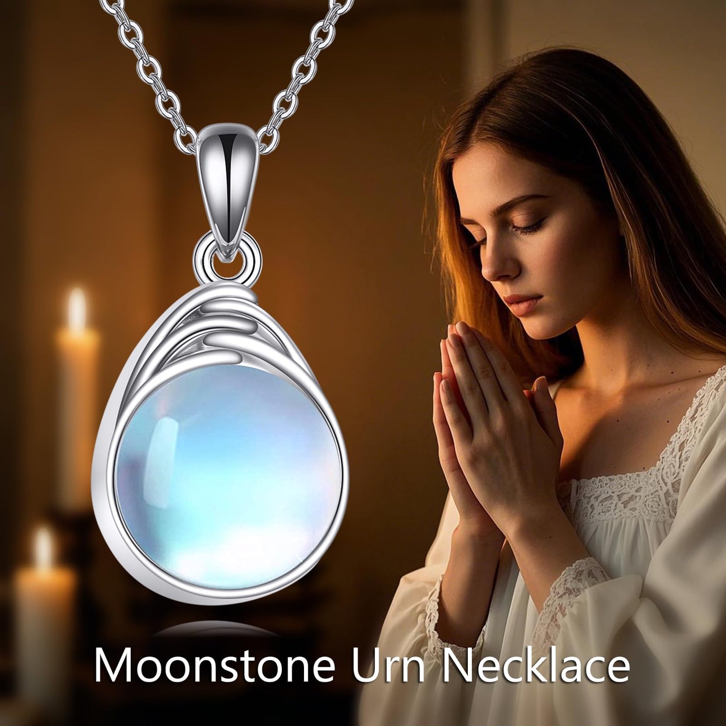 POPLYKE Teardrop Moonstone Urn Necklace for Ashes Sterling Silver Cremation Jewelry for Women Memorial Keepsake Pendant Mothers Day Gift