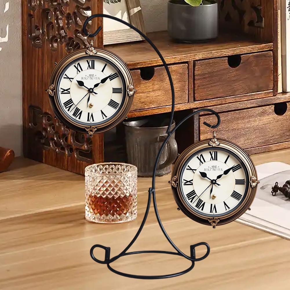 Ornament Display Stand Iron Pothook Stand for Hanging Glass Terrarium/Picture (Double-Hook, Black)
