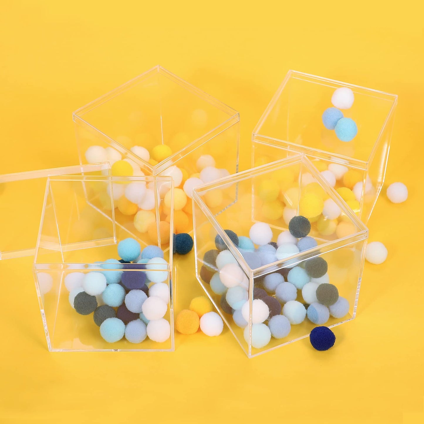 Kamehame Acrylic Boxes for Display 4 Pack Clear Plastic Square Cube, 3.9x3.9x3.9Inch/100x100x100mm Small Acrylic Box with Lid, Candy Pill and Tiny Jewelry Storage Boxes Organize Containers