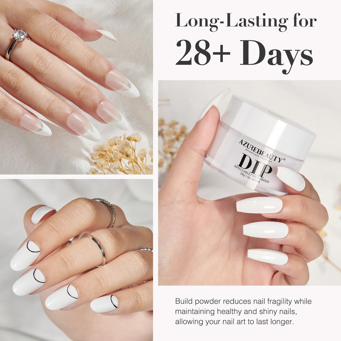 AZUREBEAUTY Clear & White Dip Powder Nail Kit, 28g/1Oz 15 Pcs Essential Dipping Build Powder with Basics Dip Powder Liquid Set Top & Base Coat Bond Activator for Beginners Nail Manicure Salon Home