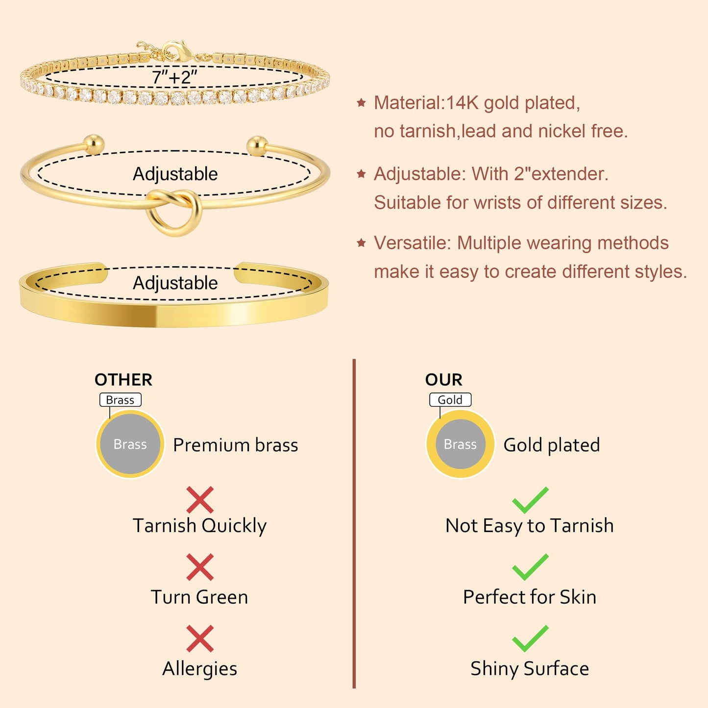 Zalcon Gold Bracelet Stack Bangle Cuff Bracelets for Women Gold Tennis Bracelet for Women Non Tarnish