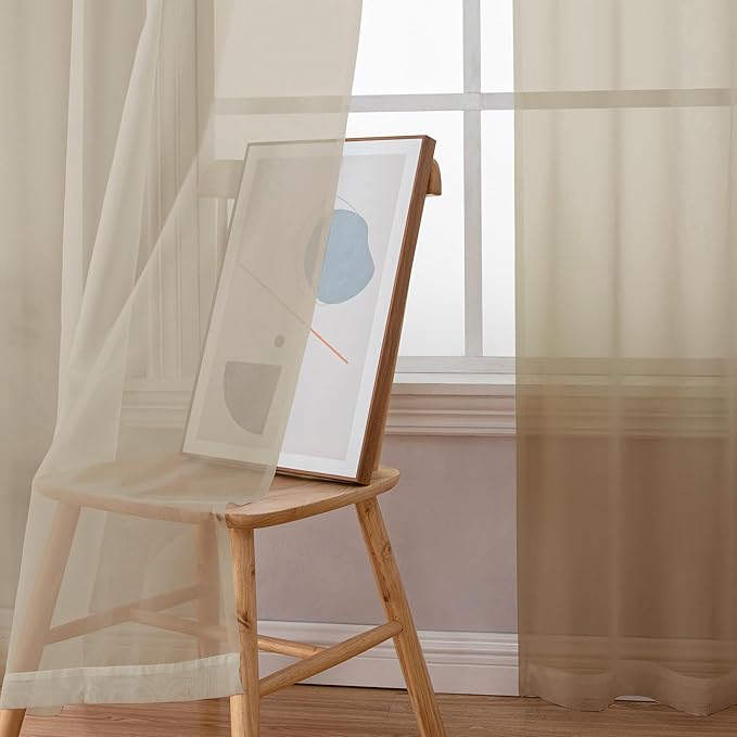 Simplebrand Taupe Sheer Curtains 90 Inches Long 2 Panels, Light Filtering Rod Pocket Solid Color Window Sheer Curtain Panels, Elegant Curtains & Drapes for Living Room, Bedroom, 42" W x 90" L