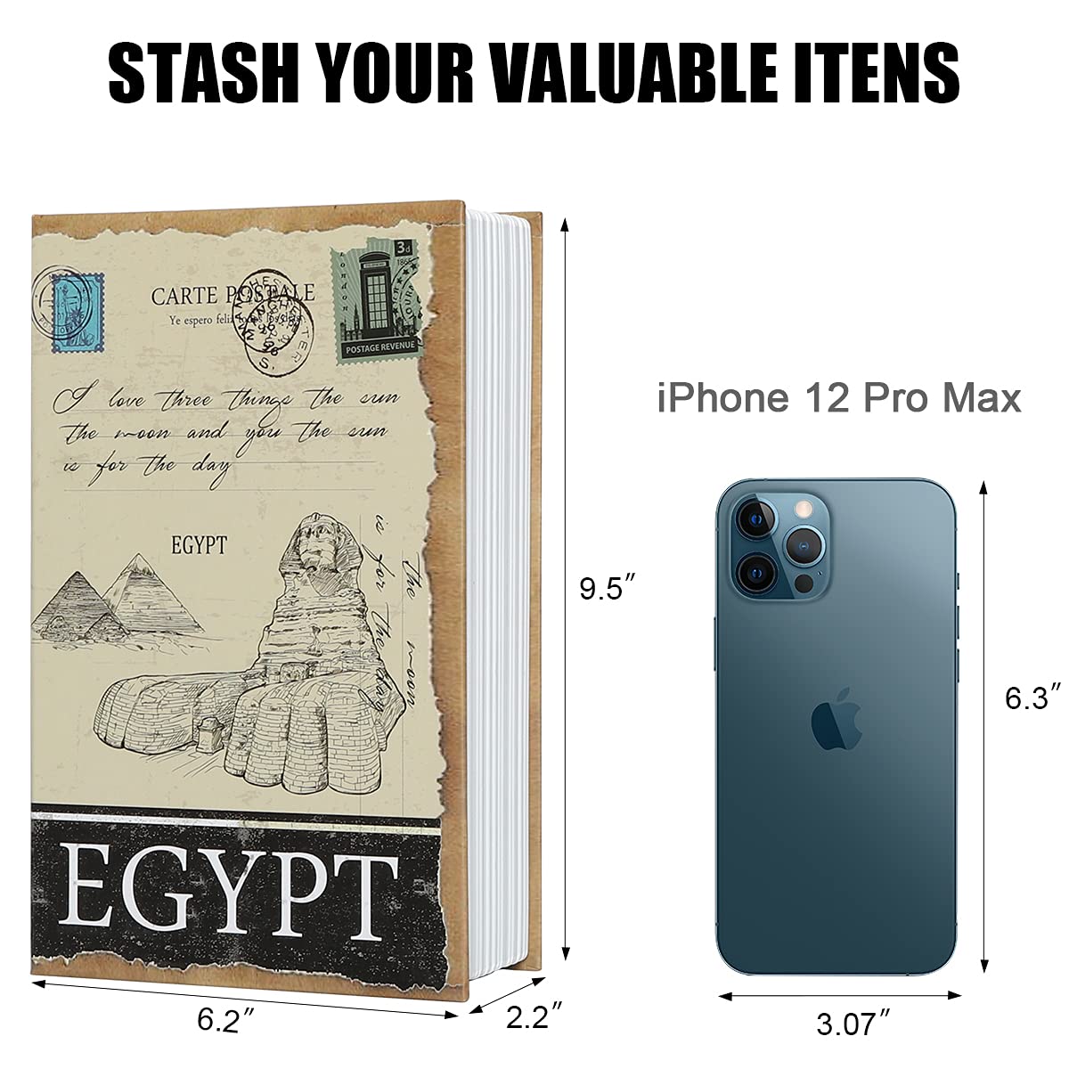 Diversion Book Storage Box,Secret Safe Can with Security Key,Hidden Stash Safe Box, Secret Containers for Money, Jewelry Documents or Valuables,Egypt
