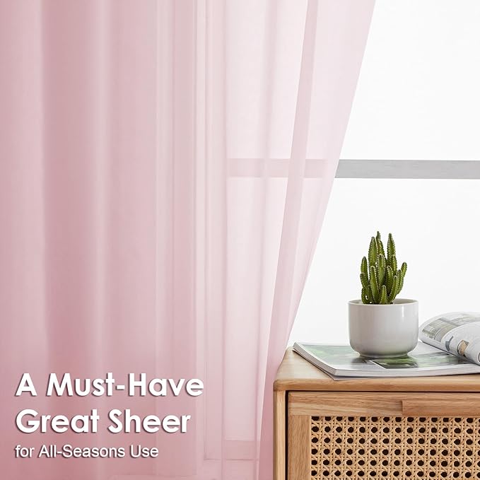 OVZME Blush Pink Sheer Curtains 90 Inches Long 2 Panels - Soft Light Filtering Window Sheer Panels for Living Room/Bedroom, Top Dual Rod Pocket, 1 Pair, Each 42Wx90L Inches