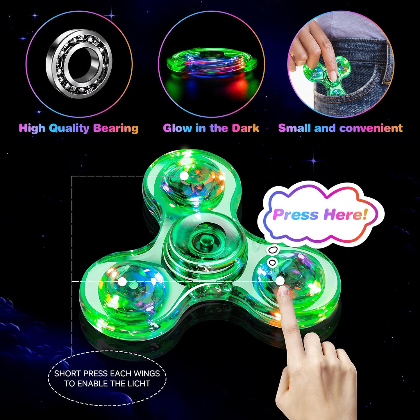 FIGROL 5 Pack Fidget Spinner, Light Up Fidget Spinners for Kids-Glow in The Dark Fidget Toy Party Favors Goodie Bag Stuffers Classroom Prizes