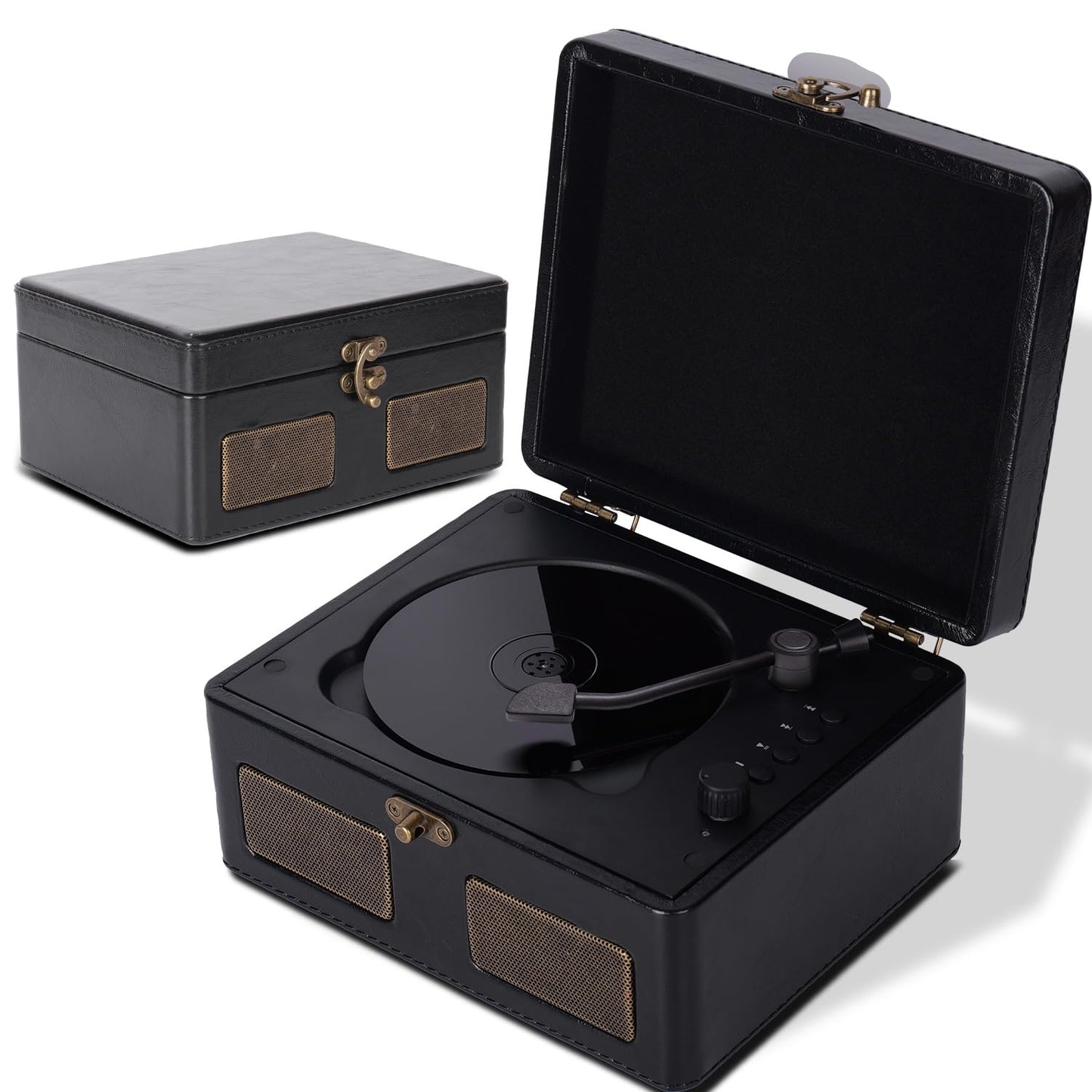 RetroBeat Time Vintage Portable Music Box – CD with Speakers, Bluetooth Transmitter, Rechargeable, USB/AUX, Multi‑Mode Gift(Black)