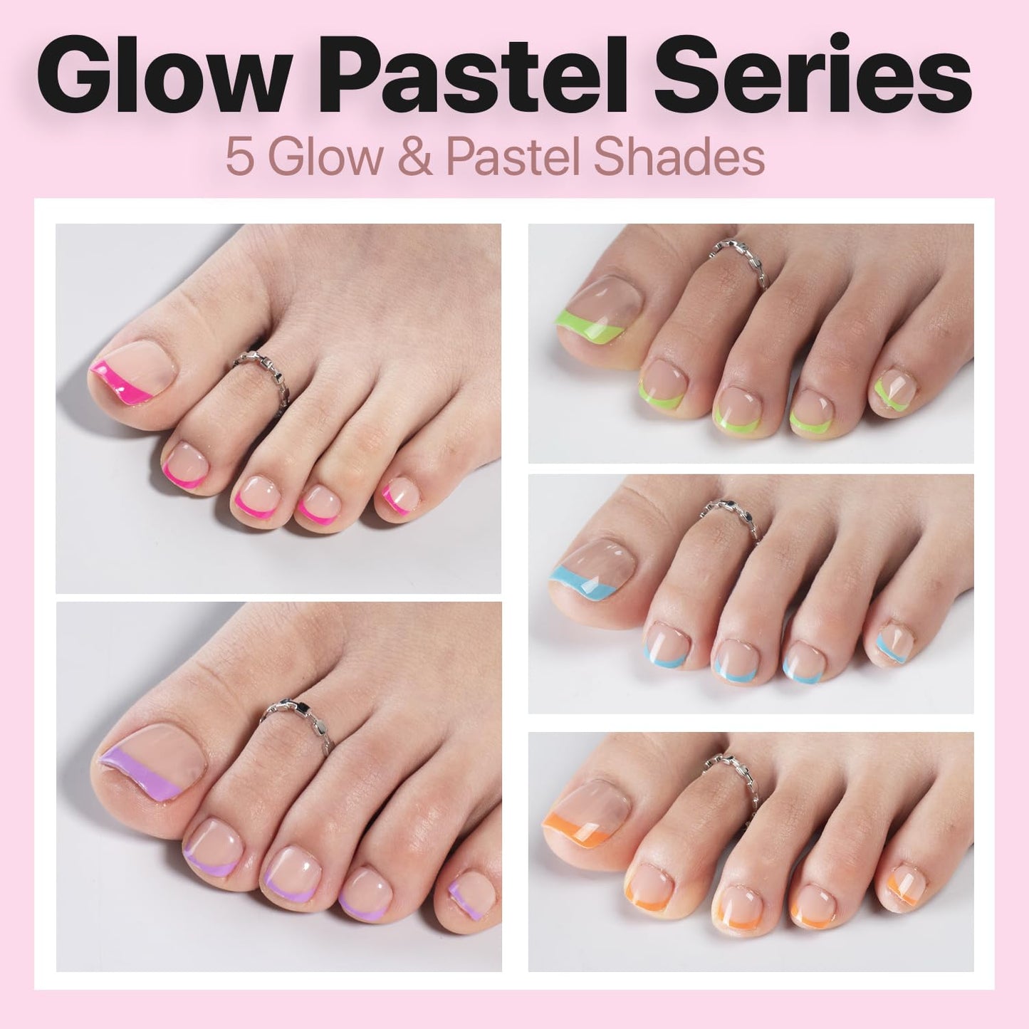 SXC Cosmetics X-Pro Tips French Tip Press On Toenails for Women, Acrylic Soft Gel System (Short French Pastel Glow, Short)
