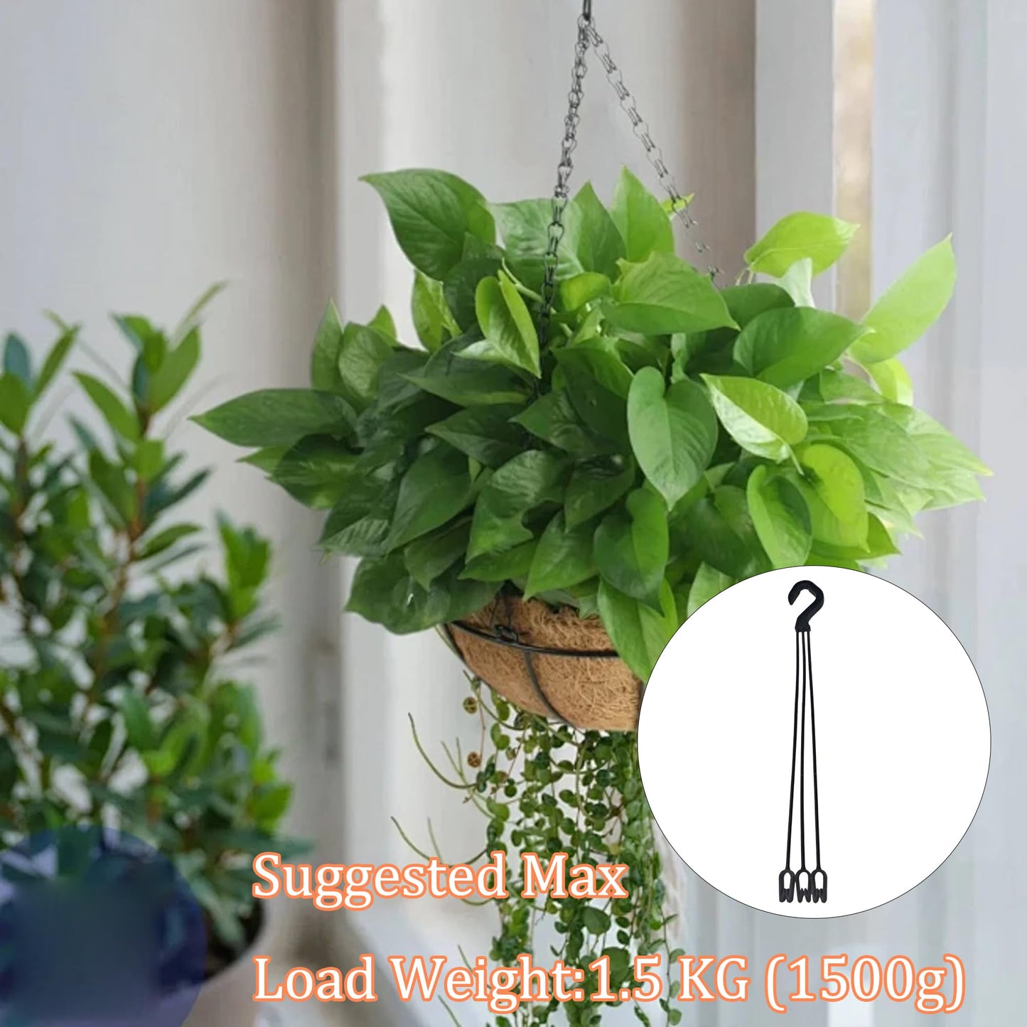 bskkw 6PCS Black Hanging Planter Hooks, Plastic Chain Holders with Hooks for Flower Pots, Indoor Outdoor Plants and Bird Feeders
