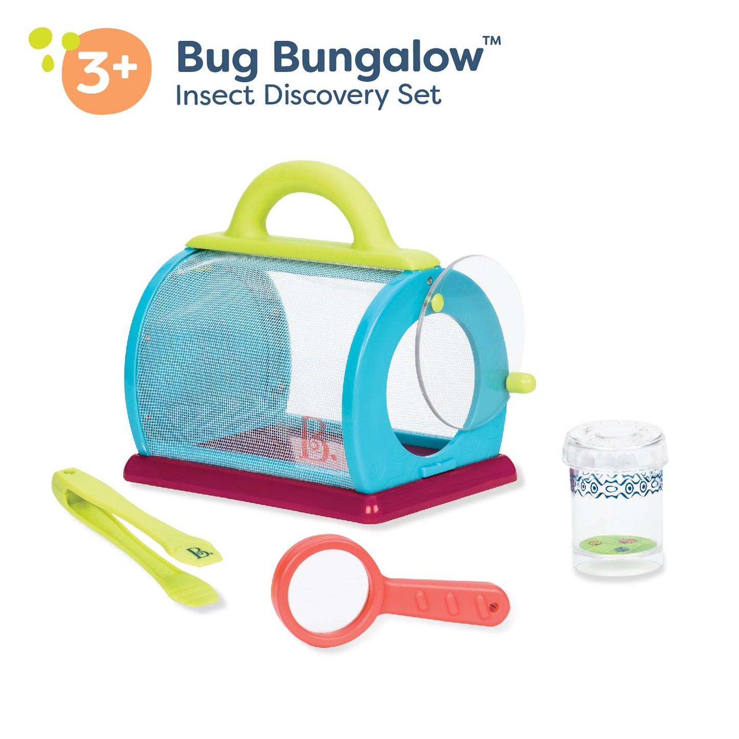 B. toys – Bug Bungalow Insect Catching Kit with Mesh Case, Magnifying Container, Tweezers & Magnifier – Educational Outdoor Toys for Toddlers – Nature Exploration Set for 3+ Years