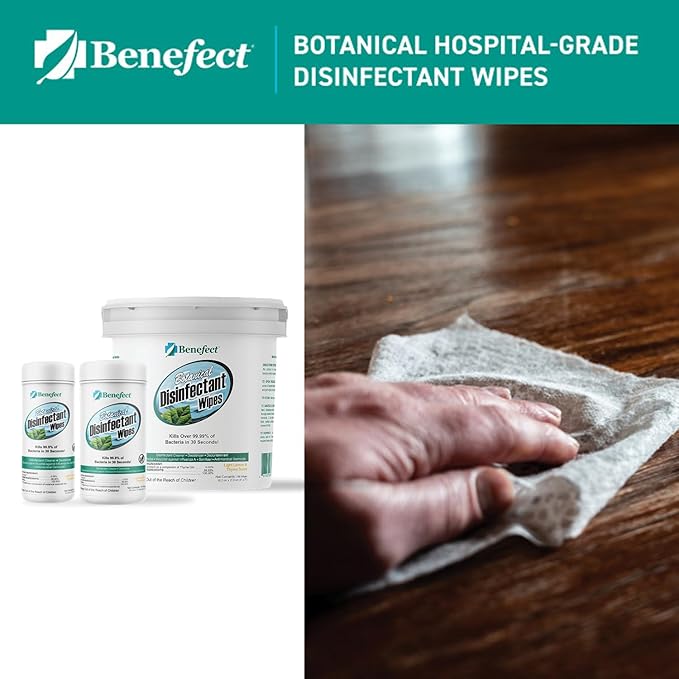 Benefect Botanical Disinfecting Wipes - (250 Wipe Count) Natural, No Residue - Antibacterial Disinfectant, Multi-Surface Cleaning and Sanitizing Wipes