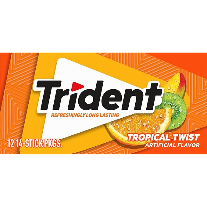 Trident Tropical Twist Sugar-Free Chewing Gum, 14 Count (Pack of 12) (168 Total Pieces)