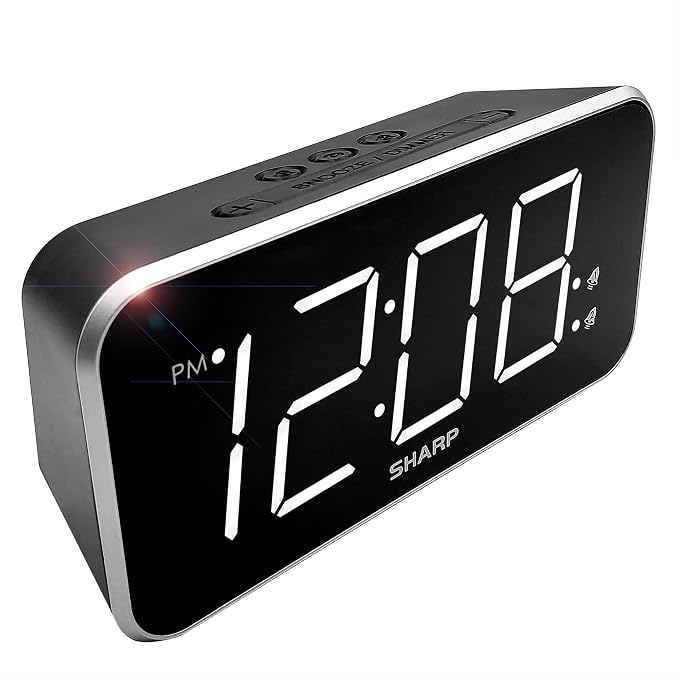 Sharp Digital Alarm Clock, 1.8" Jumbo White LED Display, Dual Alarm, Black