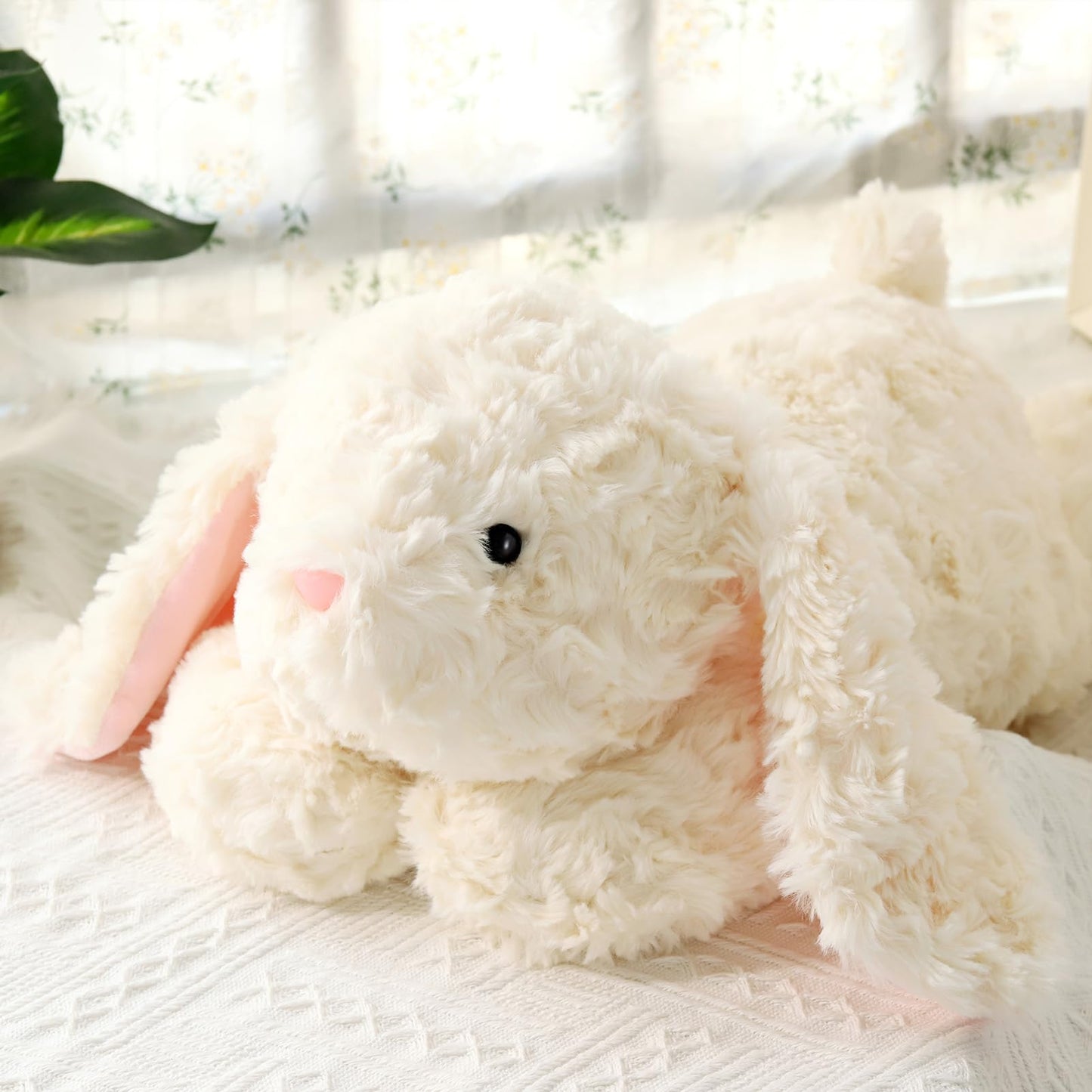 IFX24 Large Weighted Rabbit Stuffed Animal 27.5" 5Lbs, Sturdy and Fluffy Beige Rabbit Plush Toy for Adutls Cuddle, Cute Plushy Hugging Pillow Toy for Adutls