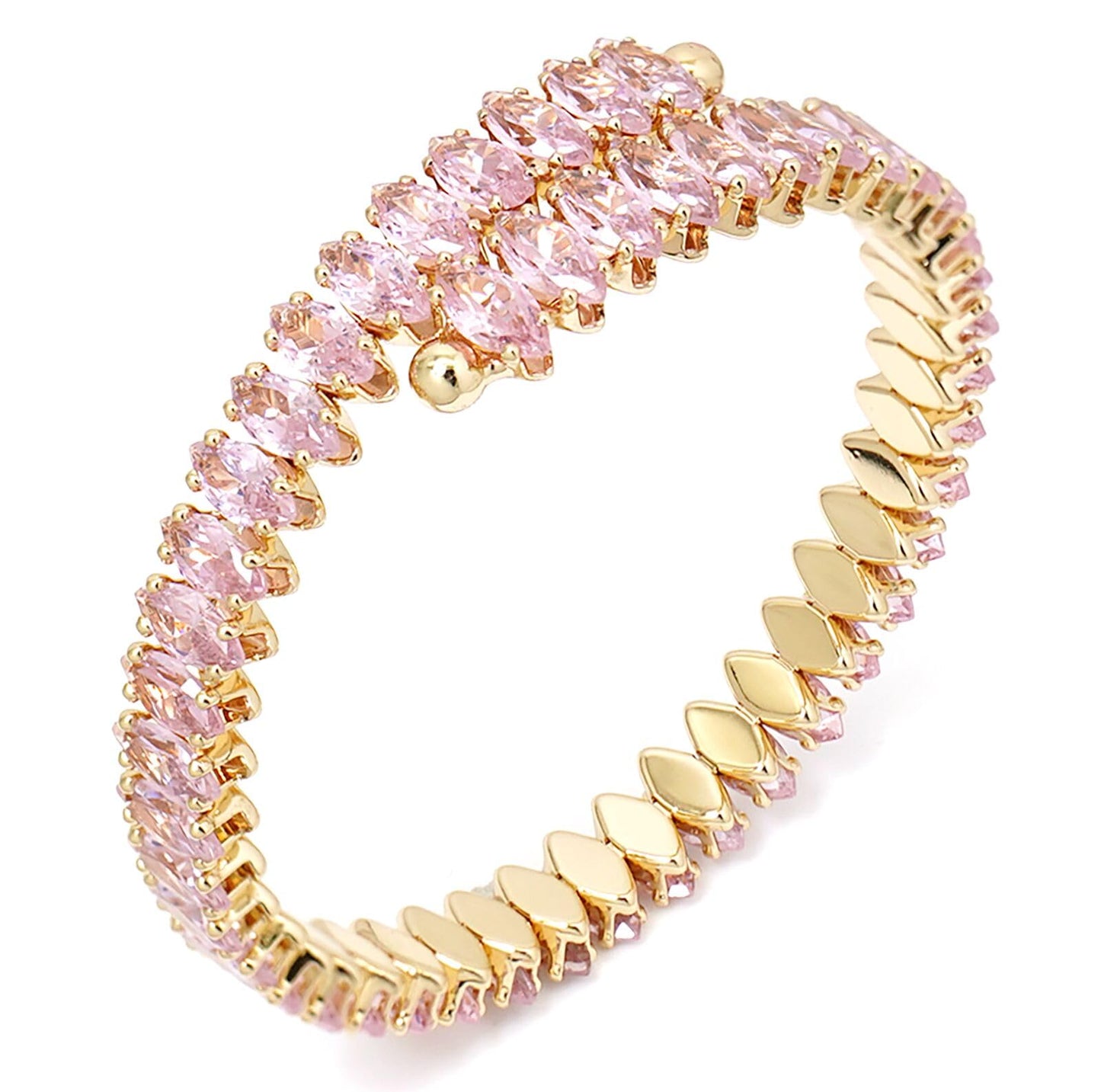 Wovanoo Rhinestone Cuff Bracelet Cubic Zirconia Tennis Bracelets Open Adjustable Bangle for Women Gold Pink