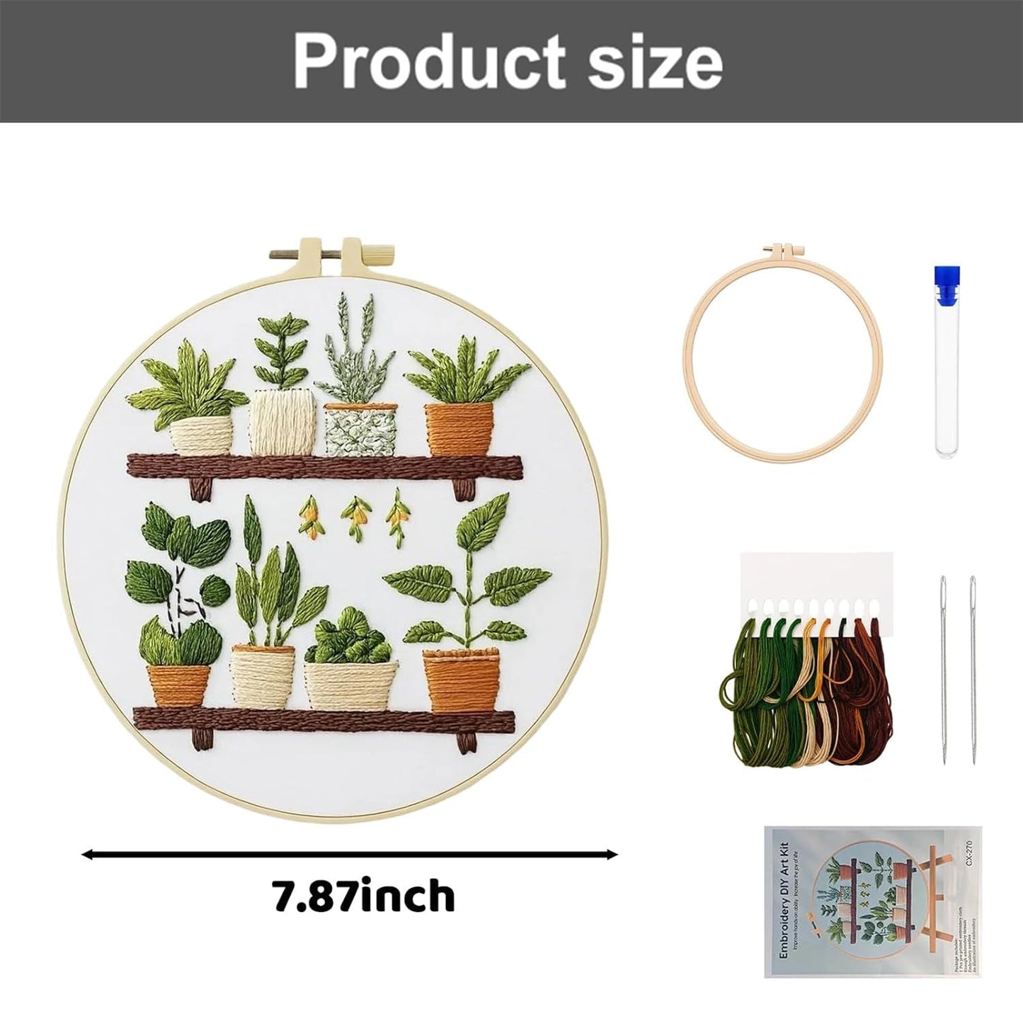 JINJUMEI Embroidery Kit for Beginners, Full Range Embroidery Kit for Adult, Green Plant Pattern Embroidery Kit for Beginners Include Embroidery Cloth Hoops Threads for Embroidery Beginners