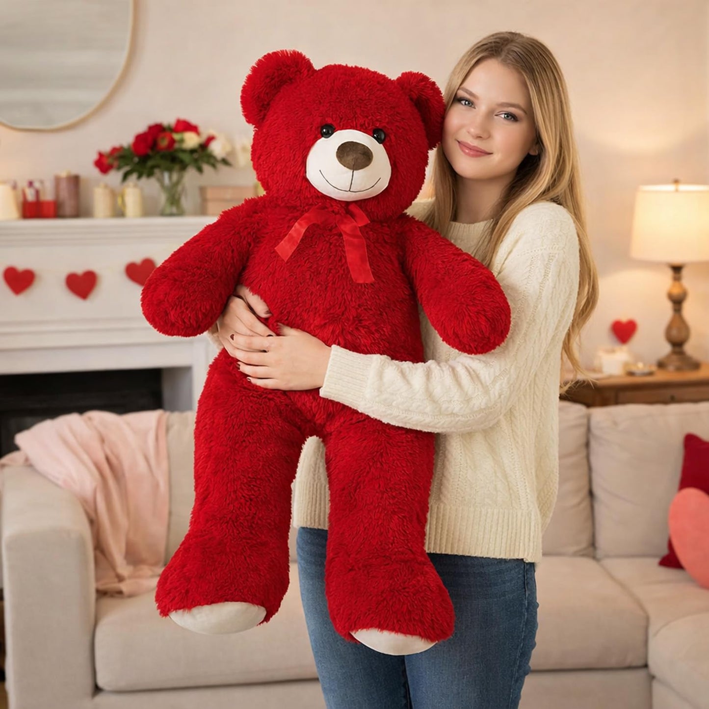 HollyHOME Big Teddy Bear Large Teddy Bear Stuffed Animal Birthday Valentines Day Plush for Kids and Girlfriend 36 inch Red