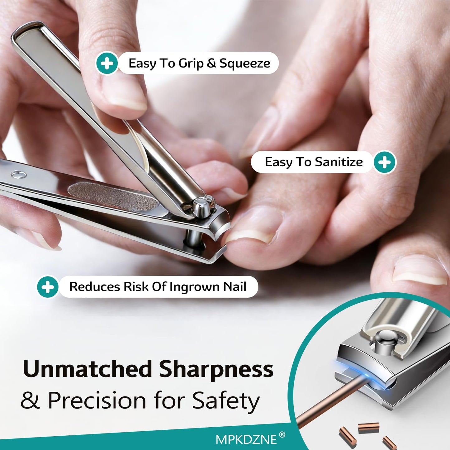Pro 5-in-1 Nail Clippers Set for Men & Women. Ultra Sharp Stainless Steel Manicure Kit w/Angled Trimmer in Luxury Leather Case. Travel & Home Use (5-in-1 Silver)