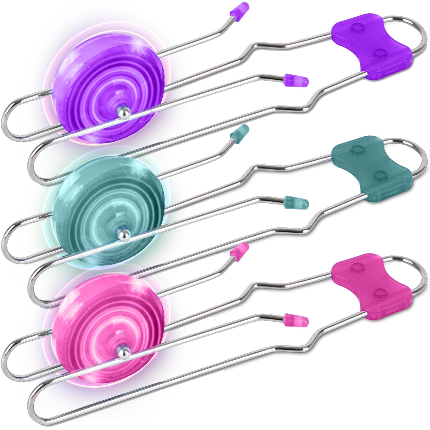 ArtCreativity Retro Light Up Gyro Wheels Set for Kids- Includes 3, 8.5 Inch Rail Twisters, Mesmerizing Spinning and Lighting Effects Design- Top Fun Gift for Boys and Girls