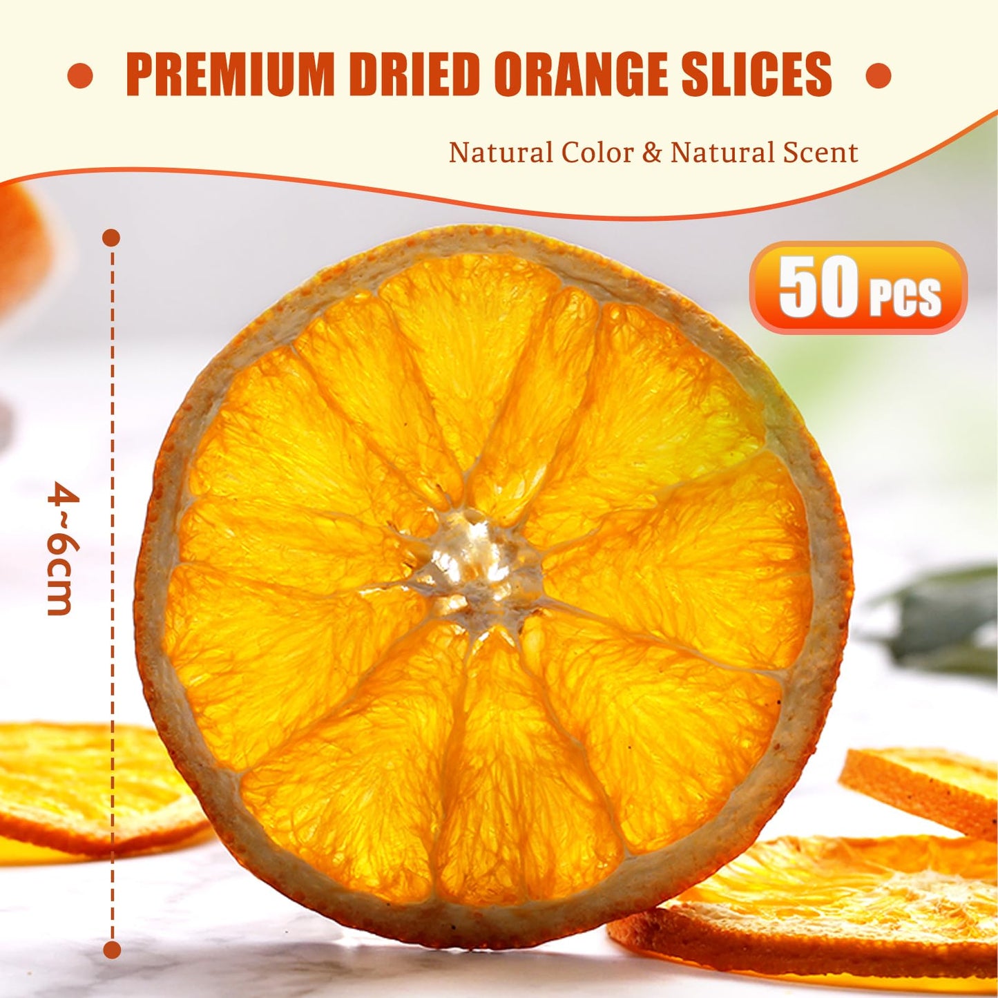 50 Pcs Dried Orange Slices, with 50Pcs Hemp Rope, Christmas Wreath Making Supplies for X-mas Tree Decoration, DIY Crafts, Present Wrapping