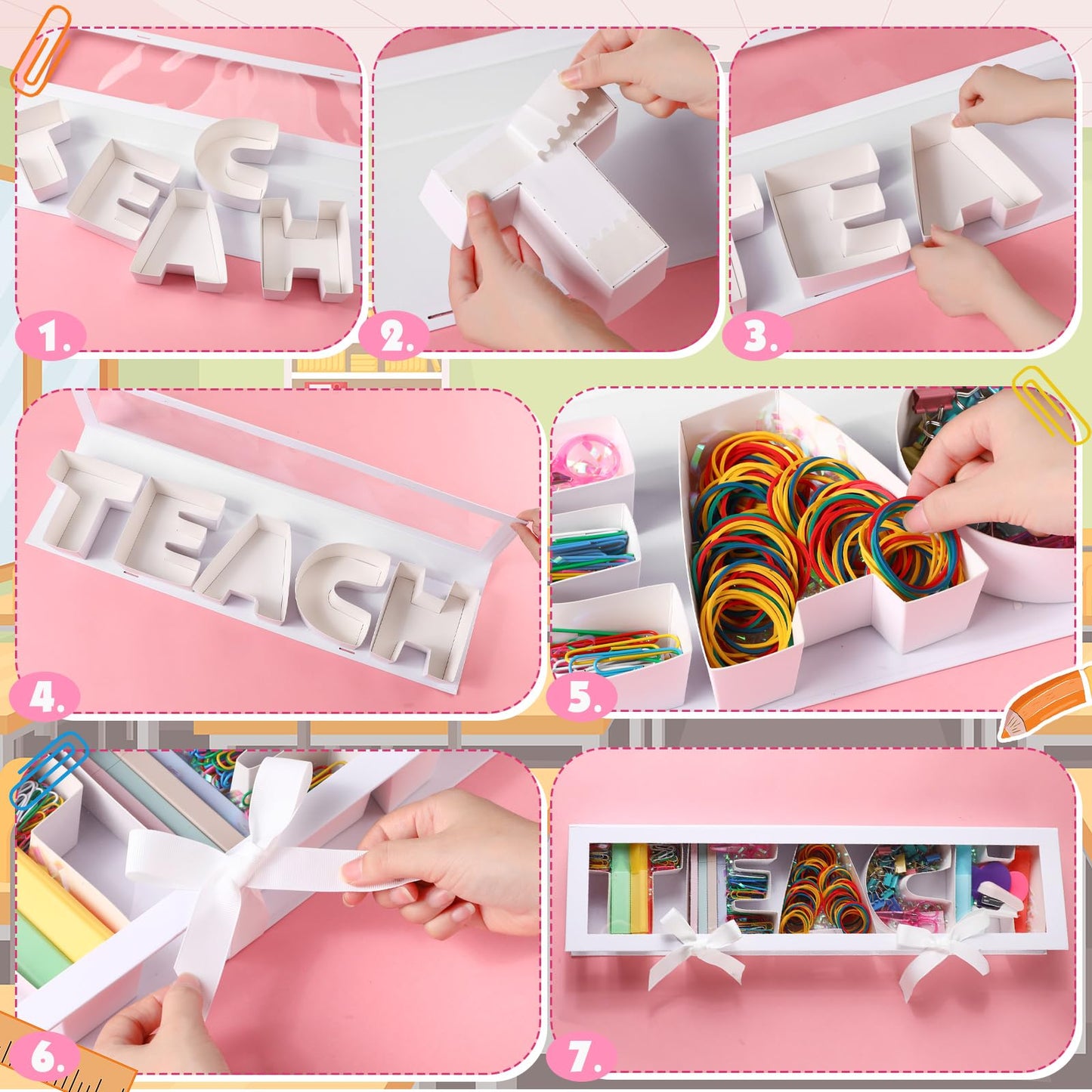 AmazingSpark Teacher Appreciation Gift Box with Stationery Thank You Gifts for Teacher Teach Letter Box with Heart Sticky Note Highlighter Stapler Scissors Paper Clips for School