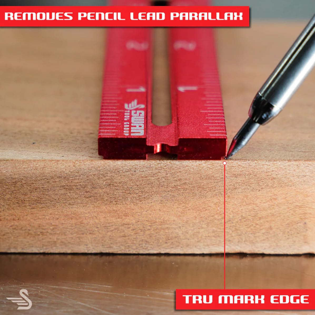 Swan Tool Group RED Tail Ruler Set - Woodworking Ruler Layout Tool, Precision Measuring in 4", 6" and 12" Lengths, Works with Swan Tool Group Ruler Squares: Ridgway, Merlin, or Offset Rulers