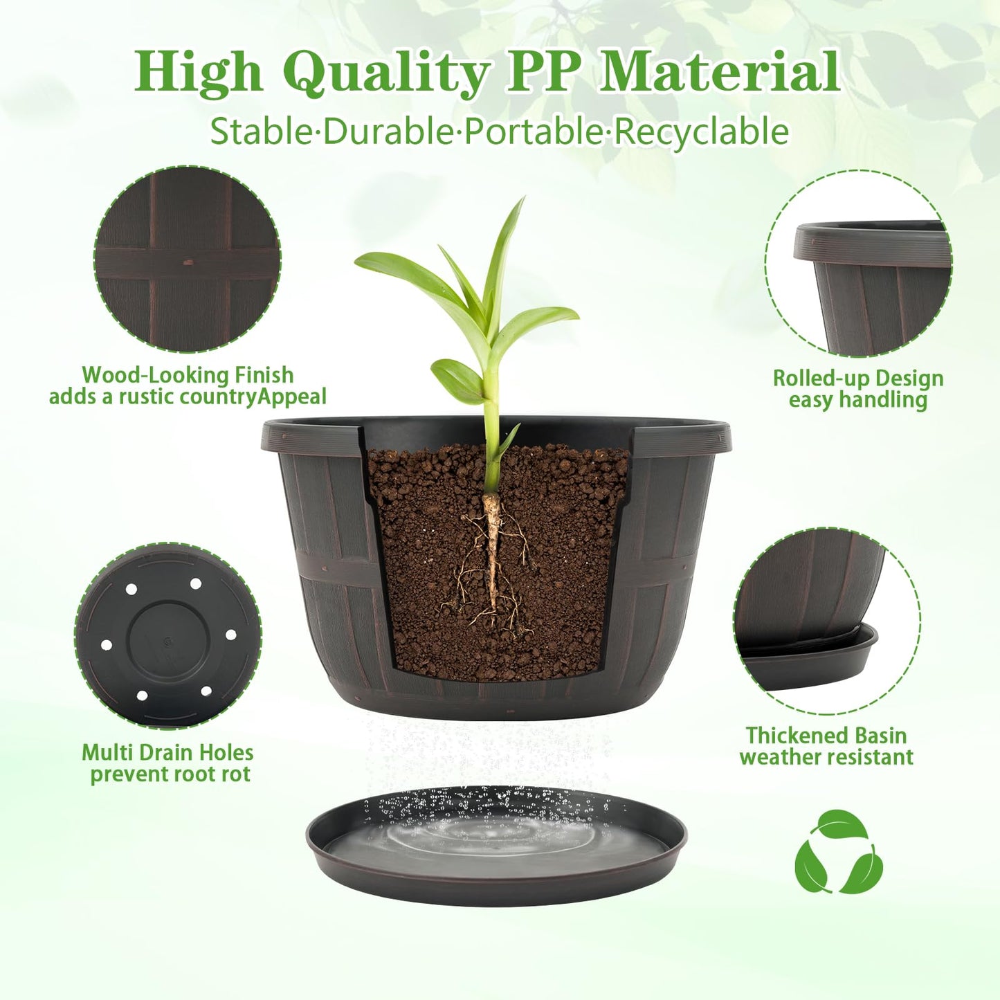 Quarut 4 Pack 10 inch Pots for Plants and 4 Pack 12 inch Flower Pots with Drainage Holes and Saucer for Outdoor Indoor Plants.
