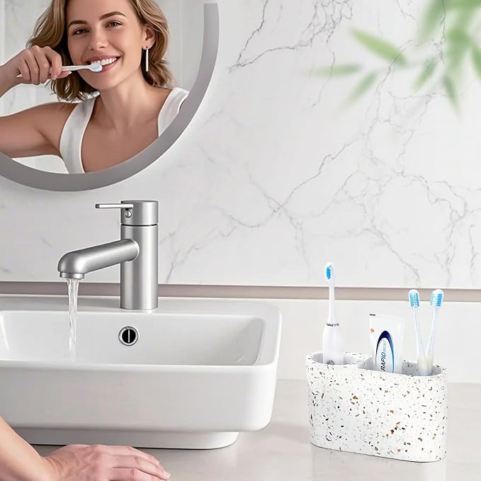 Luxspire Toothbrush Holder, 2 Slots Toothbrush and Toothpaste Holdersfor Bathrooms, Resin Toothbrush Holder Electric Toothbrush Stand for Vanity Countertop, Bathroom Accessories, Terrazzo