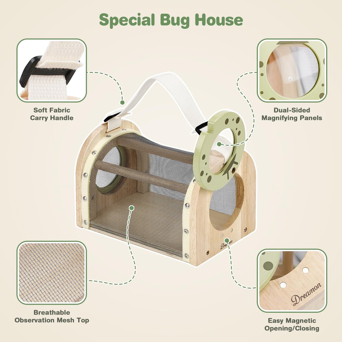 Dreamon Kids Bug Catching Kit, 11PCS Outdoor Toys for Kids Ages 4-8 | STEM Educational Toys Kids Explorer Kit with Wooden Bug Habitat, Bug Vacuum, Butterfly Net and Magnifying Glass