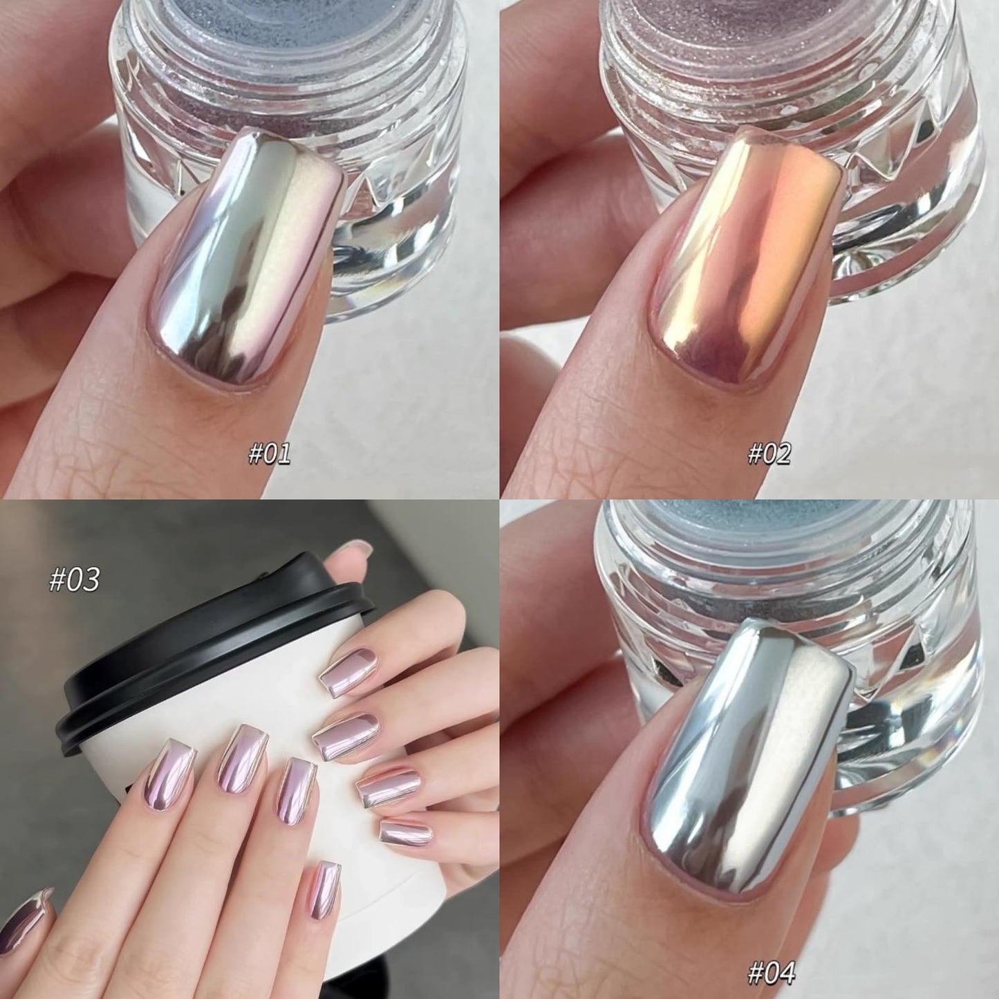 CHARMING MAY Silk Moonlight Chrome Nail Powder,4pcs Magic Moonstone Mirror Powder Nail Aurora Powder(Silk Moonlight#1234)