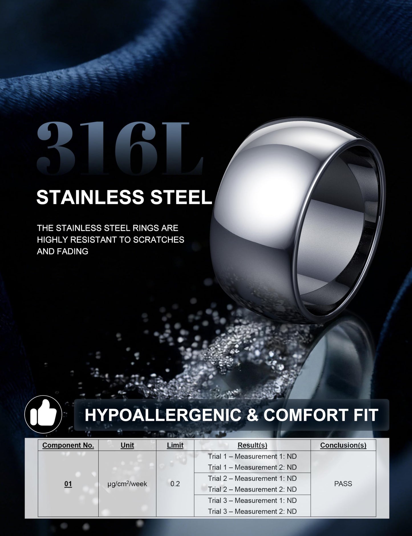 Florideco 10mm Stainless Steel Ring Wedding Bands for Women Mens Ring Wedding Band Plain Dome High Polished Size 6