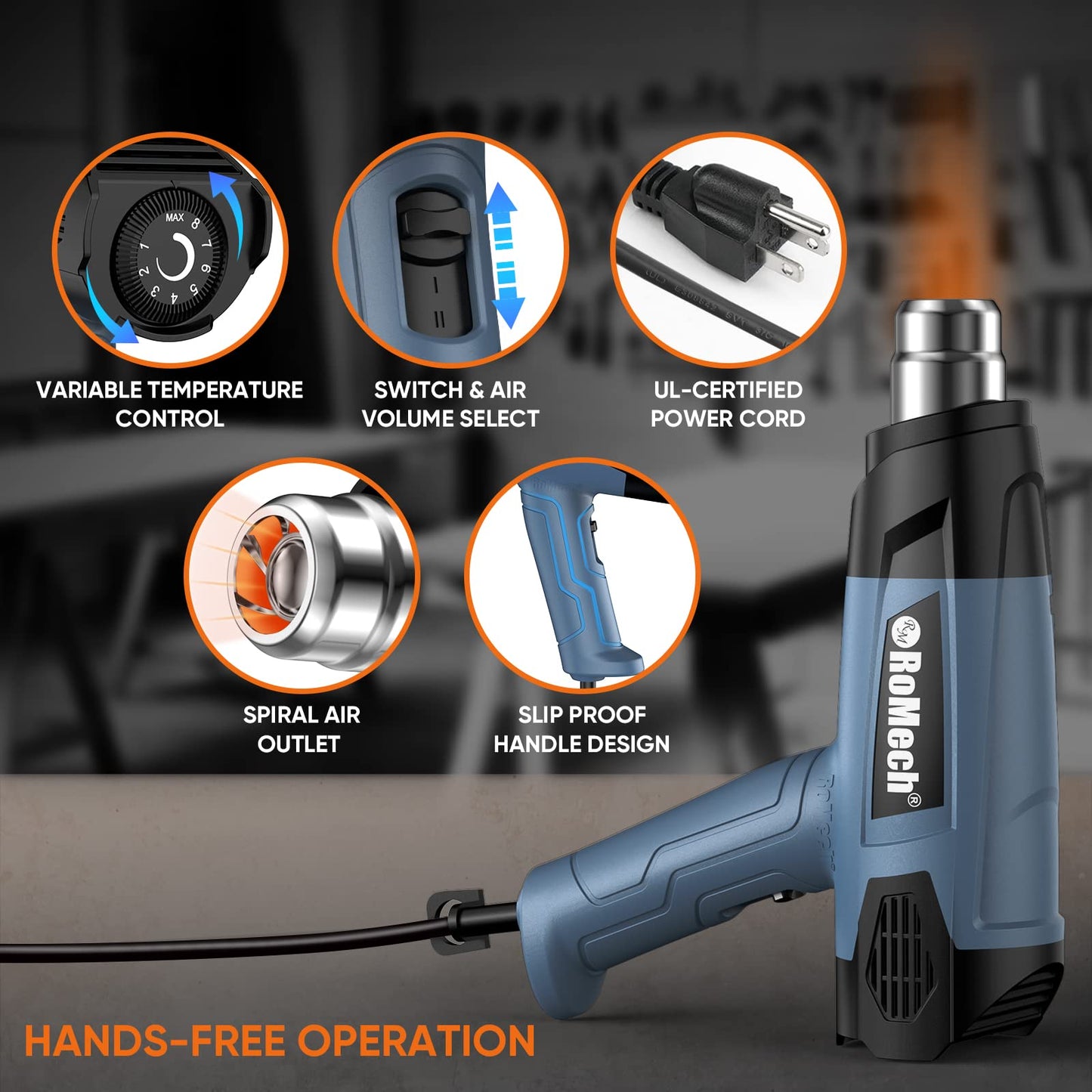 ROMECH Heavy Duty Fast Heating Heat Gun + 20W Mini Hot Glue Gun with 30 Glue Sticks Set
