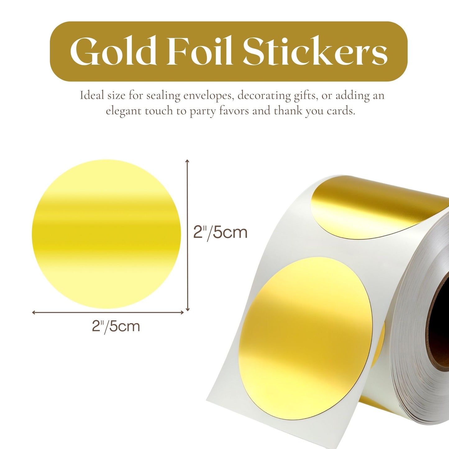 2" Gold Round Metallic Stickers, Color Dot Labels 300 Per Roll, Self-Adhesive by Toucan Craft Supplies