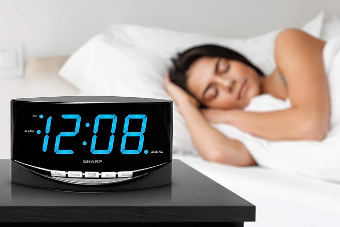 Sharp Easy to See Alarm Clock with Jumbo 2” Numbers - Bright Blue LED Display - Easy Set-up & Simple to Use –See from Across the Room! - High/Low Alarm Volume (Pack of 2)