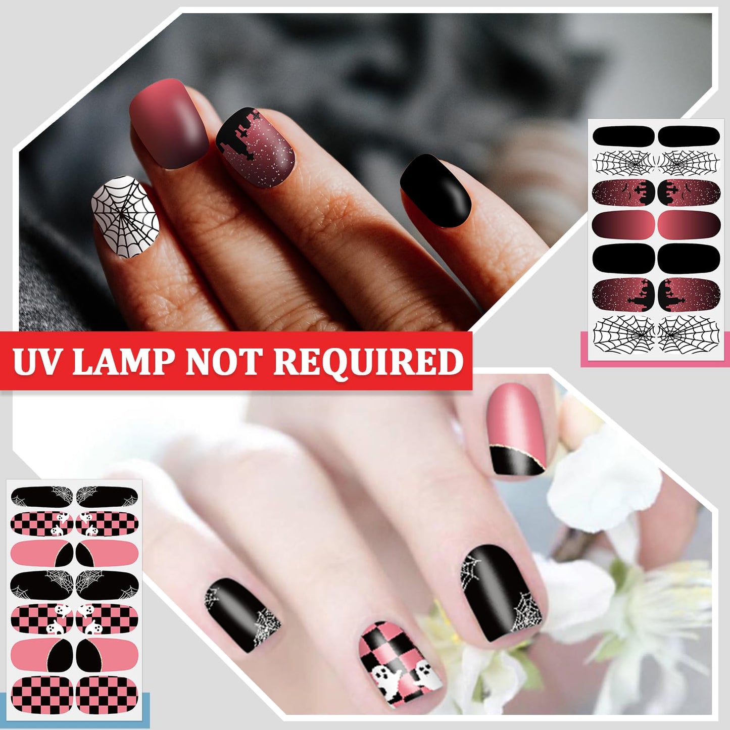 SILPECWEE 20 Sheets Nail Polish Stickers Full Nail Wraps for Women Fall and Halloween Nail Stickers Stick on Nail Polish Strips Gel Fingernail Manicure Design Self Adhesive with File