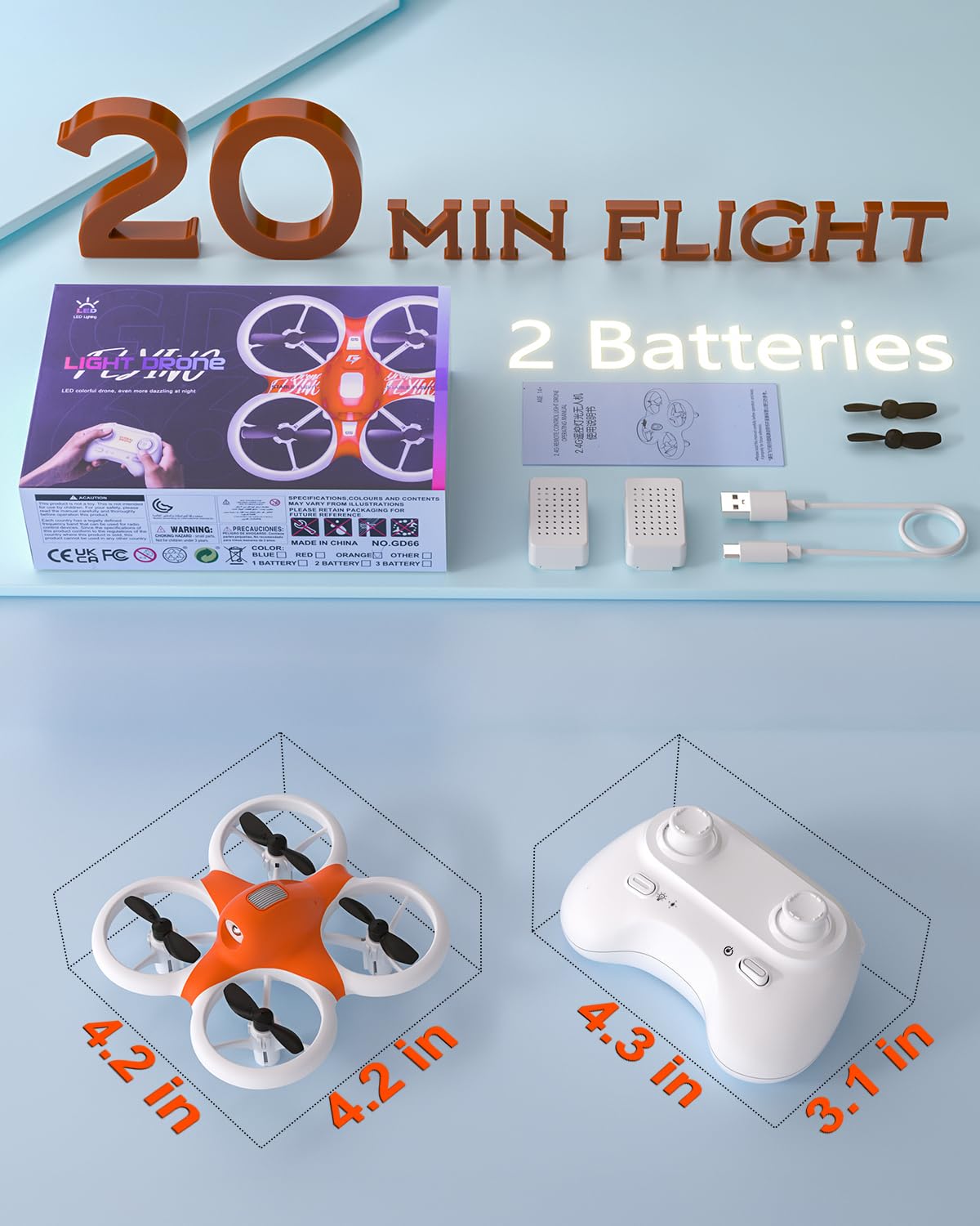 Drone for Kids with Colorful Light, Mini Indoor RC Drone Quadcopter Toy with 360 Flip, Altitude-Hover, Self-Rotation, 3 Speed Modes, 2 Batteries for Boys Girls and Beginners