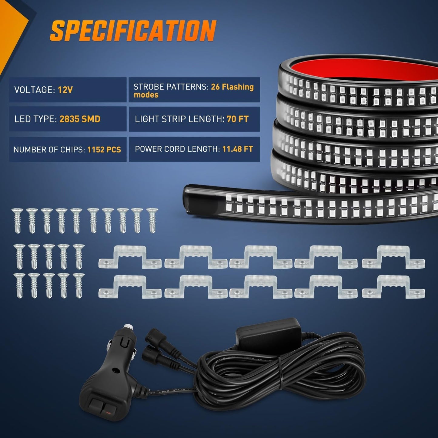 Nilight 2PCS 70 Inch Emergency Strobe Light Strip 1125 LED Running Board Lights Red Flexible Side Flashing Warning Caution Safety Waterproof for Truck Construction Vehicles Pickup
