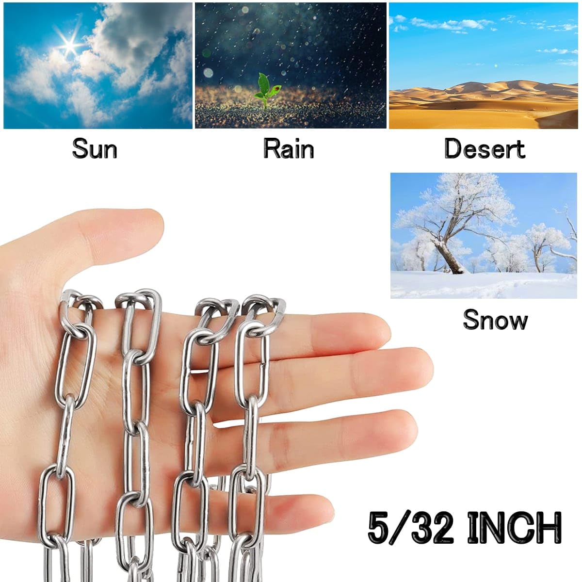 Stainless Steel Chain, Lsqurel 13ft Metal Chain Link Chain 1/4in Heavy Duty Chain Utility Chain Jack Chain for Home Outdoor Camping Hanging etc (1/4in-13ft)
