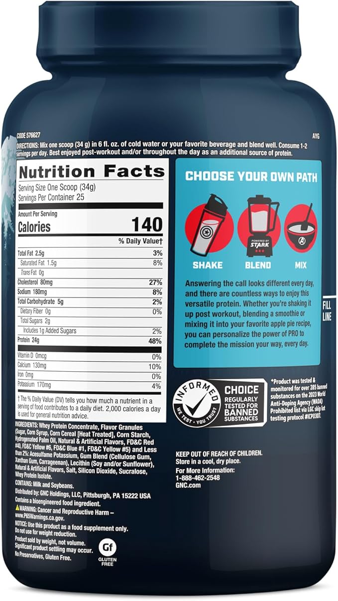 GNC Pro Performance 100% Whey Protein Powder | Supports Healthy Metabolism and Lean Muscle Recovery | Marvel: Star-Spangled Birthday Cake | 25 Servings