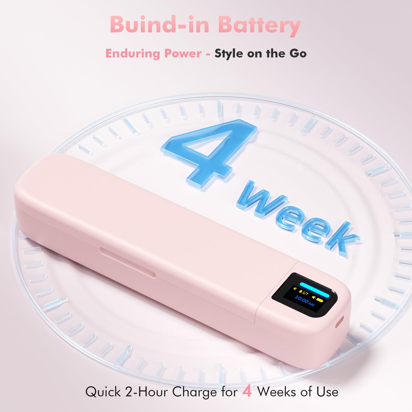 Smart Pill Dispenser with Alarm & Bluetooth, 7-Day Once-Daily Organizer & Travel Case, App-Controlled Medicine/Supplement/Vitamin Reminder, Portable Weekly Pill Box (Pink)