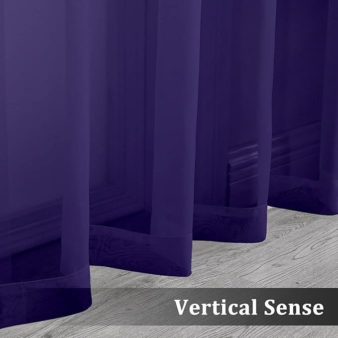 OVZME Purple Sheer Curtains 108 Inches Long, Light Filtering Semi Transparent Lightweight Voile Rod Pocket Window Curtains for Bedroom, Living Room, W42 x L108, Set of 2 Drape Panels
